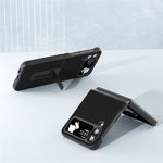 ABEEL til Samsung Galaxy Z Flip4 5G Ægte okselæder+PC telefoncover, foldbart støtteben