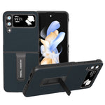 ABEEL til Samsung Galaxy Z Flip4 5G Ægte okselæder+PC telefoncover, foldbart støtteben
