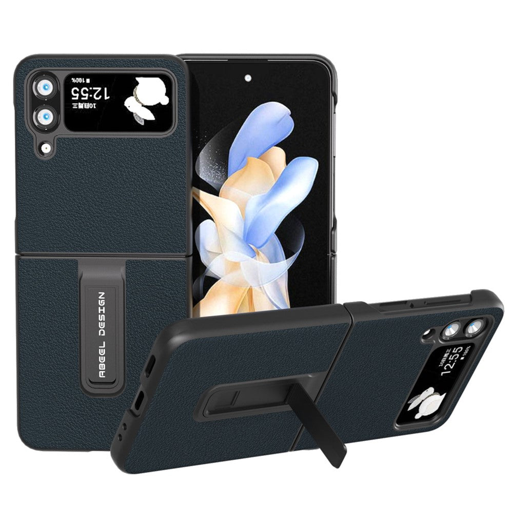ABEEL til Samsung Galaxy Z Flip4 5G Ægte okselæder+PC telefoncover, foldbart støtteben