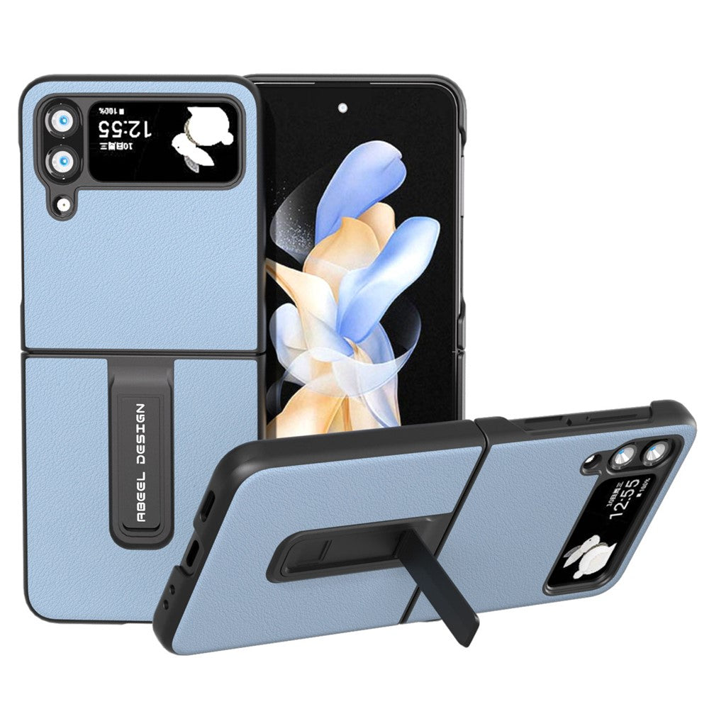 ABEEL til Samsung Galaxy Z Flip4 5G Ægte okselæder+PC telefoncover, foldbart støtteben
