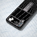 ABEEL For Samsung Galaxy Z Flip4 5G Kickstand Armor Cover Genuine Cow Leather+PC Crocodile Texture Phone Case