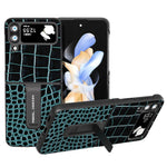 ABEEL For Samsung Galaxy Z Flip4 5G Kickstand Armor Cover Genuine Cow Leather+PC Crocodile Texture Phone Case