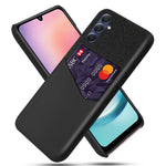 For Samsung Galaxy A24 4G (162.1 x 77.6 x 8.3mm) Card Holder Cover PU Leather Coated PC Cloth Texture Phone Case
