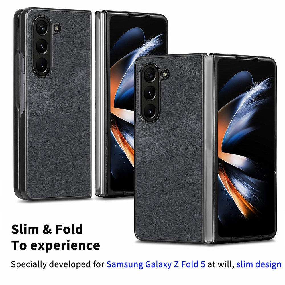 For Samsung Galaxy Z Fold5 5G Vintage PU Leather+PC Phone Case Anti-Scratch Protective Cover