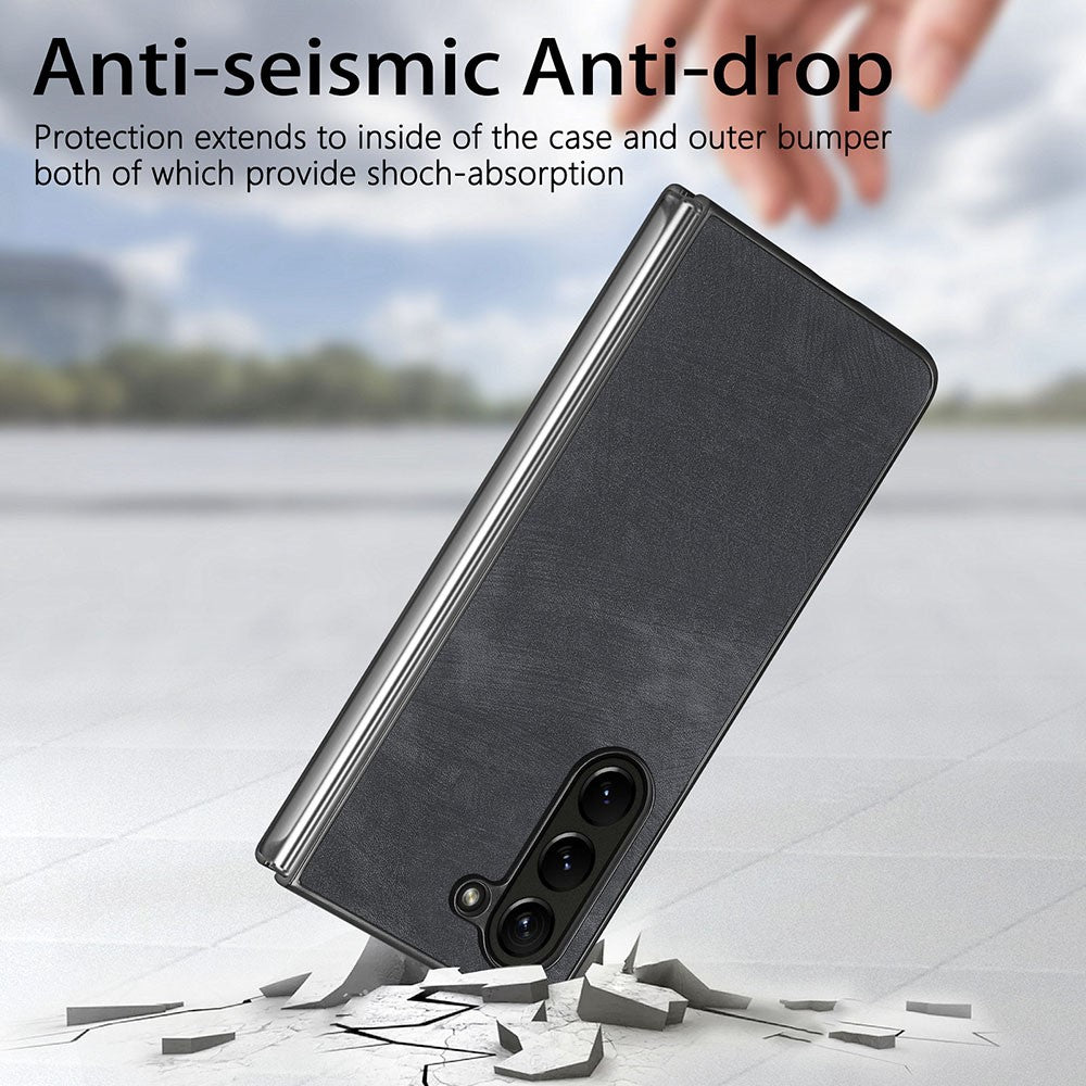 For Samsung Galaxy Z Fold5 5G Vintage PU Leather+PC Phone Case Anti-Scratch Protective Cover
