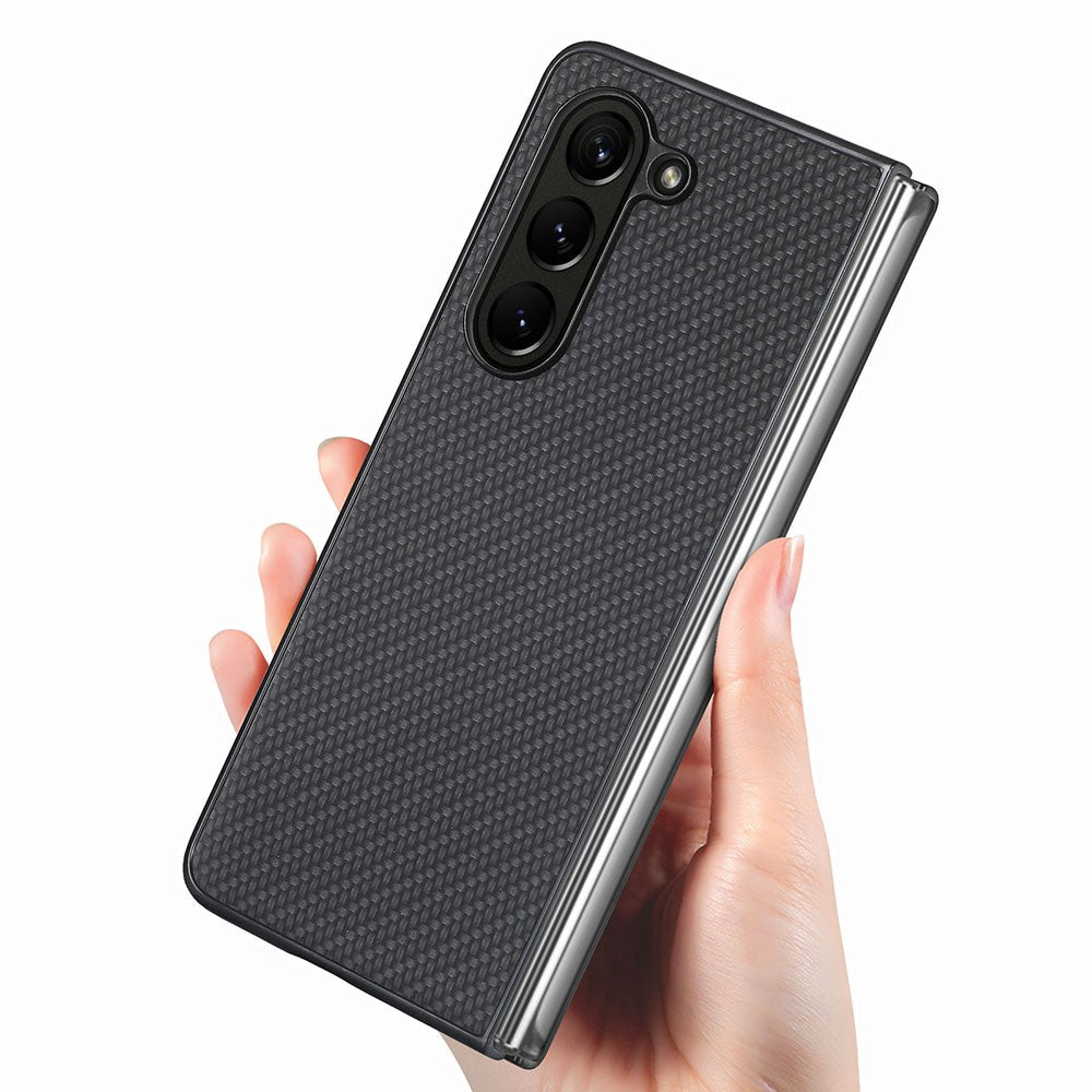 For Samsung Galaxy Z Fold5 5G Carbon Fiber Texture PU Leather+PC Case Precise Cutouts Phone Cover