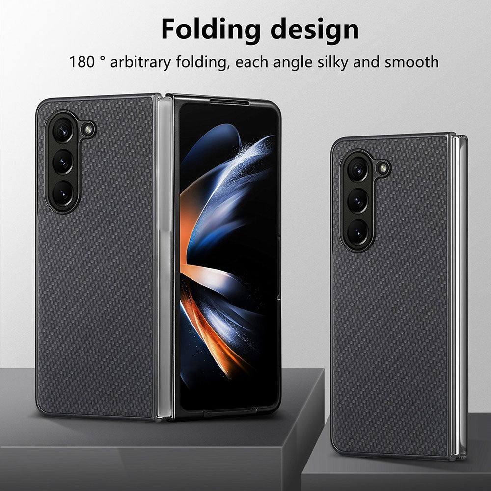 For Samsung Galaxy Z Fold5 5G Carbon Fiber Texture PU Leather+PC Case Precise Cutouts Phone Cover