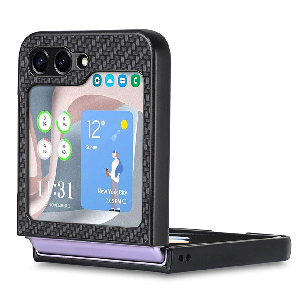 Carbon Fiber Texture PU Leather PC Cover for Samsung Galaxy Z Flip5 5G Precise Cutouts Anti-Drop Phone Case