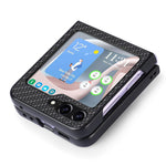 Carbon Fiber Texture PU Leather PC Cover for Samsung Galaxy Z Flip5 5G Precise Cutouts Anti-Drop Phone Case