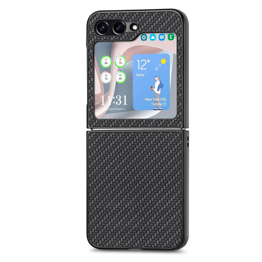 Carbon Fiber Texture PU Leather PC Cover for Samsung Galaxy Z Flip5 5G Precise Cutouts Anti-Drop Phone Case