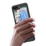 Carbon Fiber Texture PU Leather PC Cover for Samsung Galaxy Z Flip5 5G Precise Cutouts Anti-Drop Phone Case