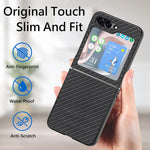 Carbon Fiber Texture PU Leather PC Cover for Samsung Galaxy Z Flip5 5G Precise Cutouts Anti-Drop Phone Case