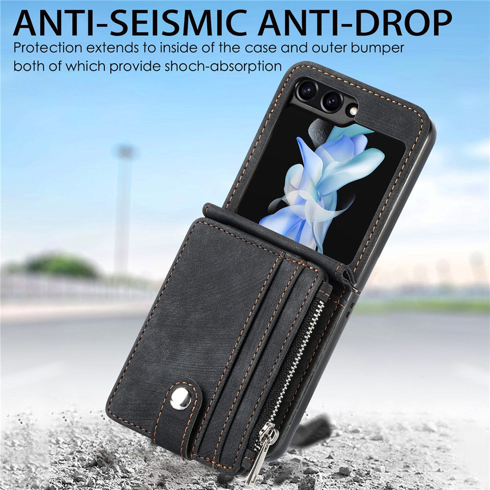 Beskyttende pung-etui til Samsung Galaxy Z Flip5 5G retro PU-læder PC-telefoncover med støttefod