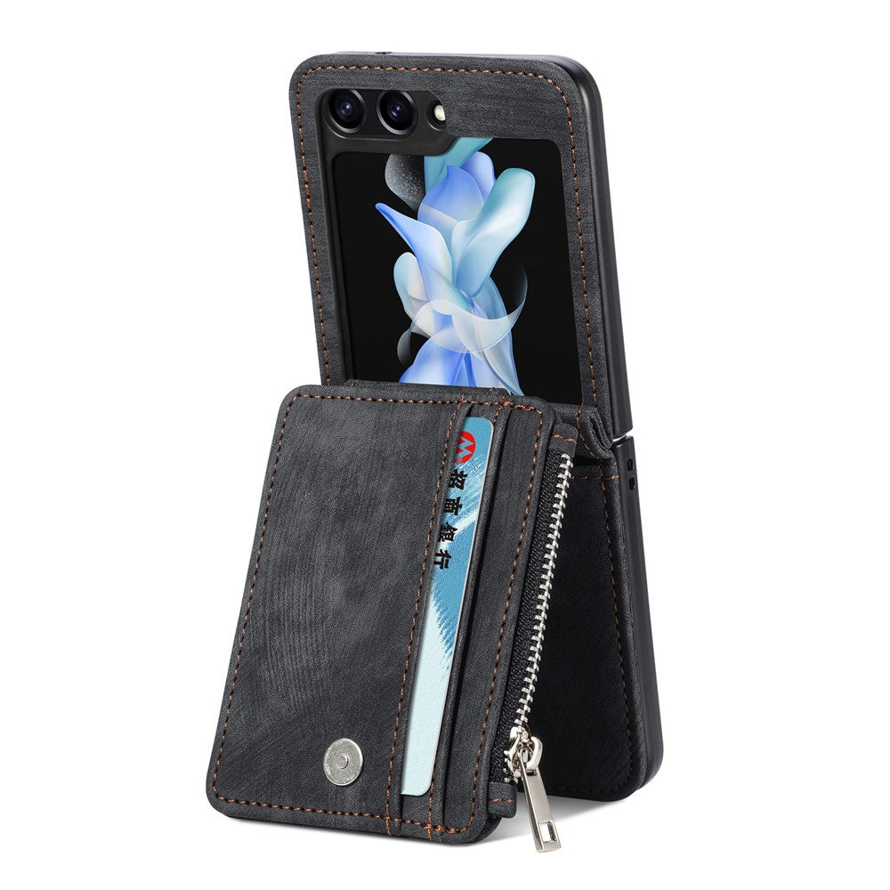 Beskyttende pung-etui til Samsung Galaxy Z Flip5 5G retro PU-læder PC-telefoncover med støttefod
