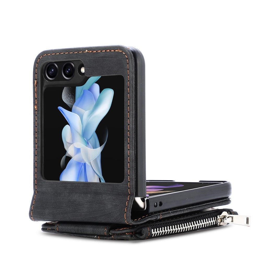 Beskyttende pung-etui til Samsung Galaxy Z Flip5 5G retro PU-læder PC-telefoncover med støttefod