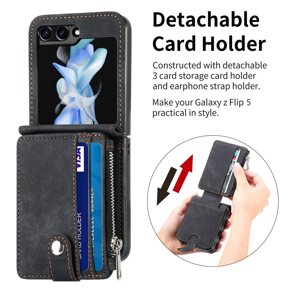 Beskyttende pung-etui til Samsung Galaxy Z Flip5 5G retro PU-læder PC-telefoncover med støttefod