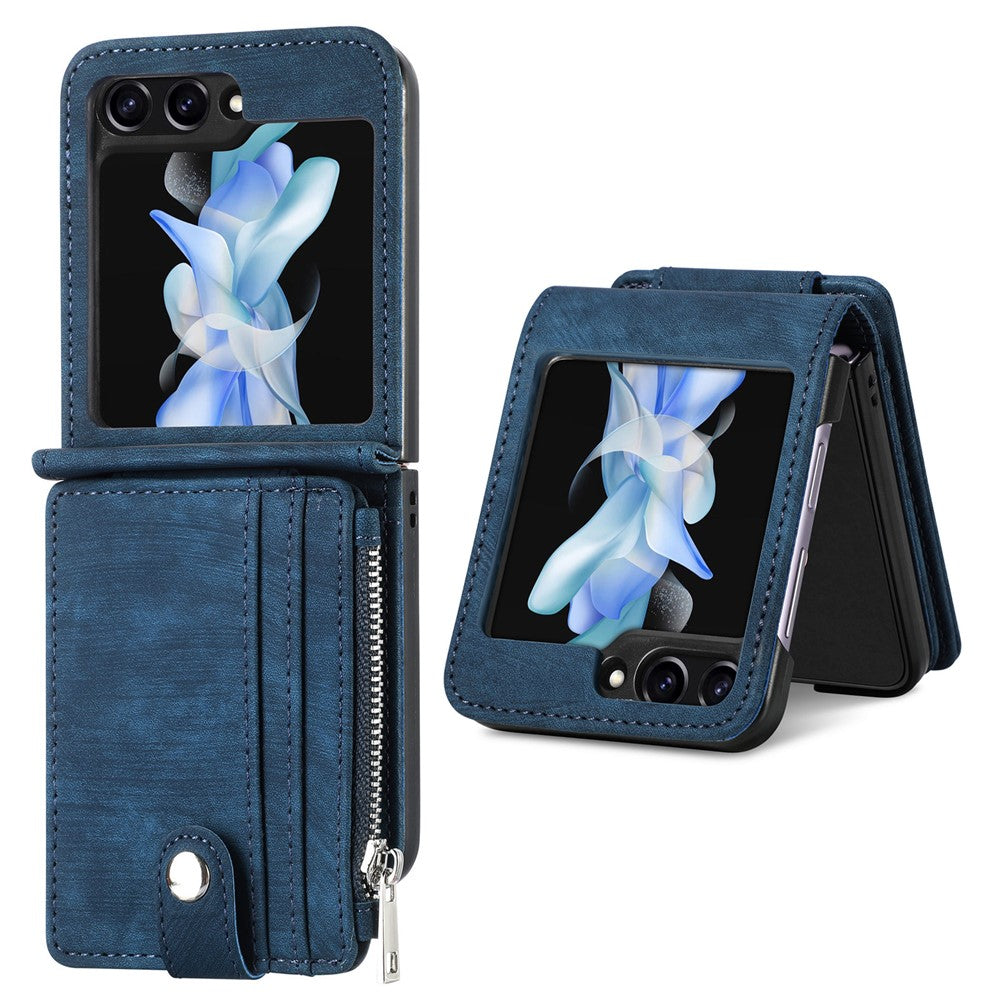 Beskyttende pung-etui til Samsung Galaxy Z Flip5 5G retro PU-læder PC-telefoncover med støttefod