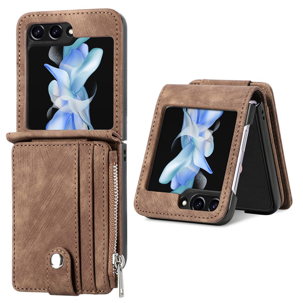 Beskyttende pung-etui til Samsung Galaxy Z Flip5 5G retro PU-læder PC-telefoncover med støttefod