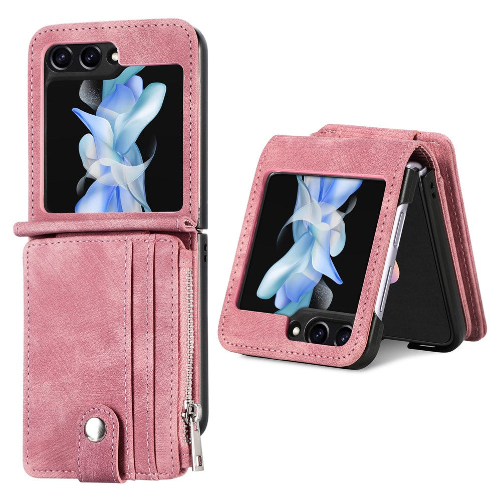 Beskyttende pung-etui til Samsung Galaxy Z Flip5 5G retro PU-læder PC-telefoncover med støttefod
