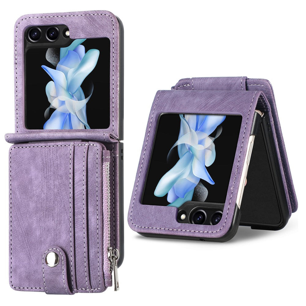 Beskyttende pung-etui til Samsung Galaxy Z Flip5 5G retro PU-læder PC-telefoncover med støttefod