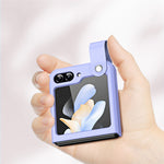 Slim Case for Samsung Galaxy Z Flip5 5G Protective PU Leather PC Phone Cover with Finger Strap
