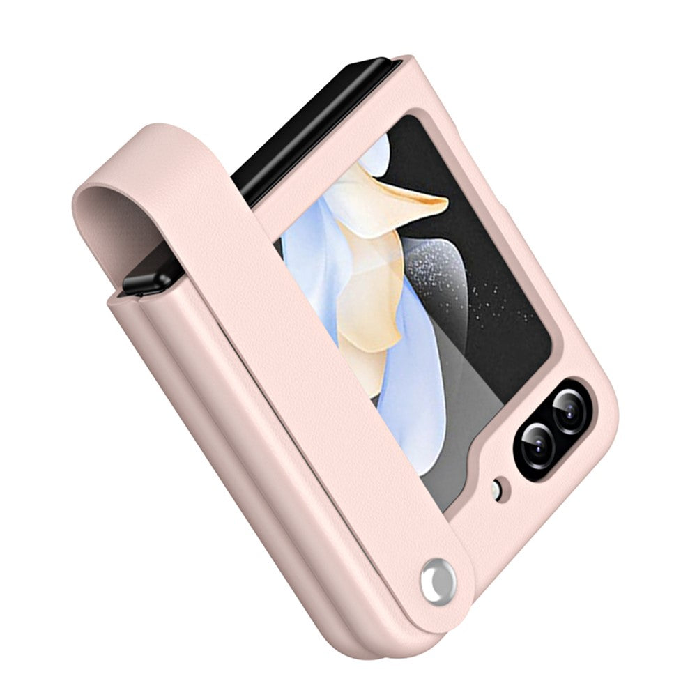 Slim Case for Samsung Galaxy Z Flip5 5G Protective PU Leather PC Phone Cover with Finger Strap