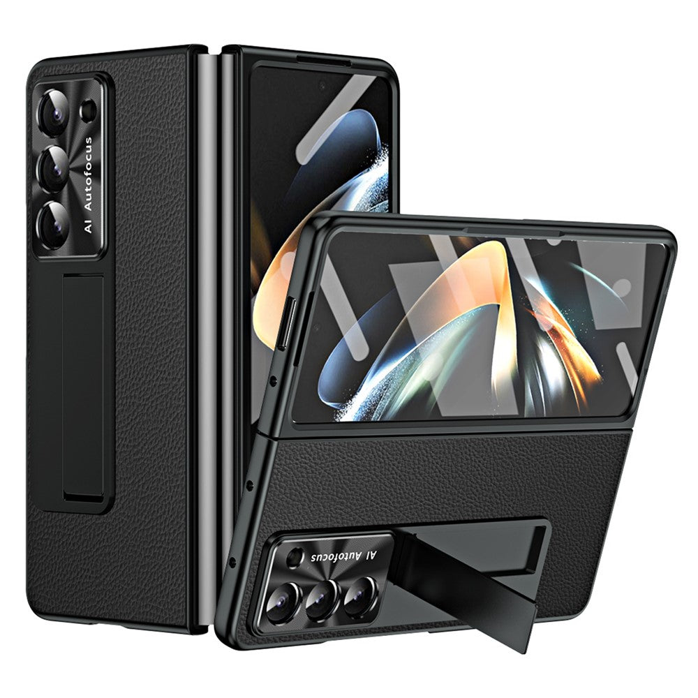 For Samsung Galaxy Z Fold5 5G Litchi Texture Leather PC Case Shockproof Kickstand Phone Cover