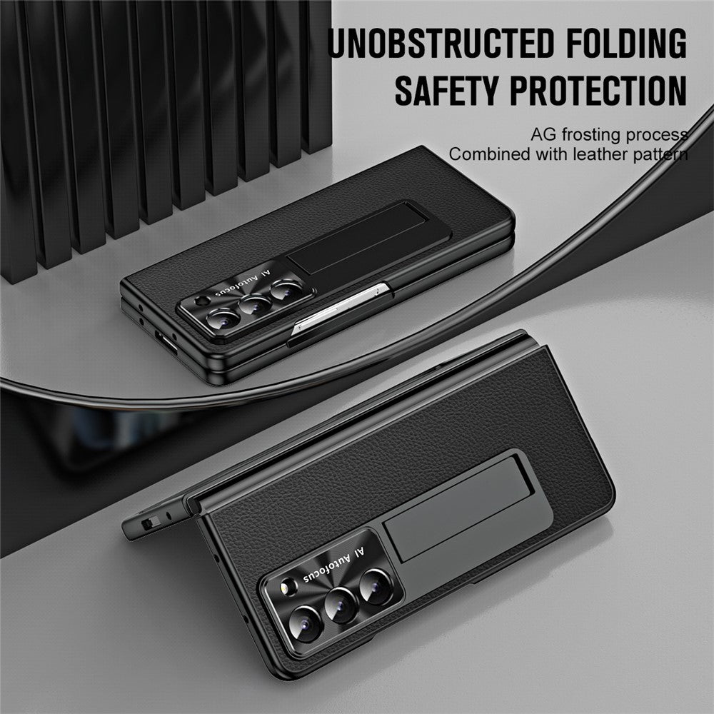 For Samsung Galaxy Z Fold5 5G Litchi Texture Leather PC Case Shockproof Kickstand Phone Cover