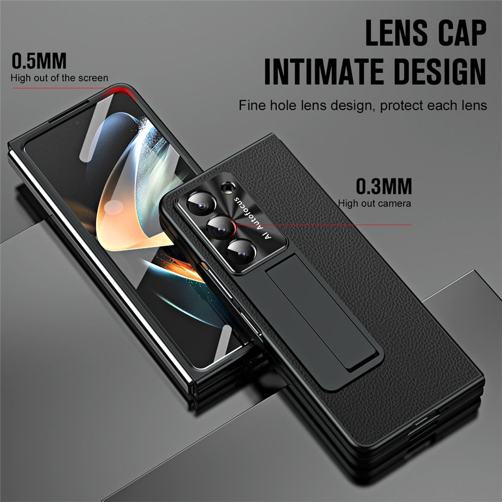 For Samsung Galaxy Z Fold5 5G Litchi Texture Leather PC Case Shockproof Kickstand Phone Cover