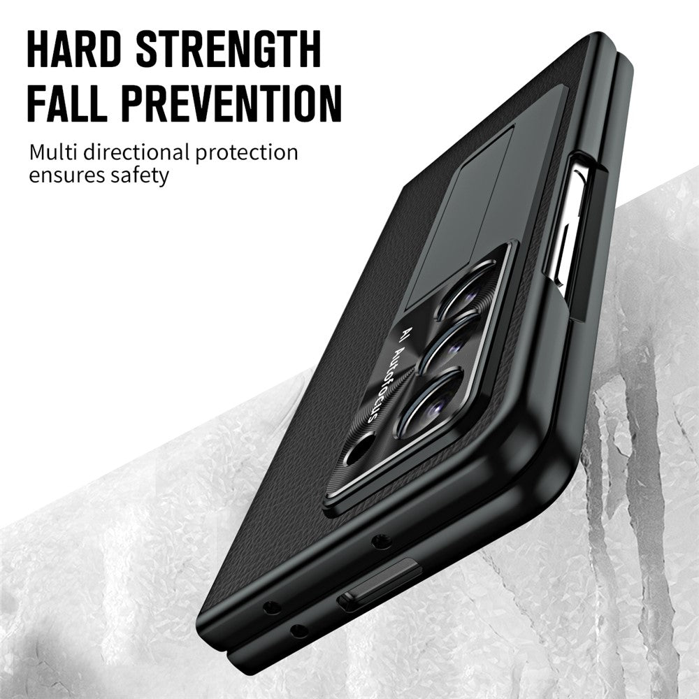 For Samsung Galaxy Z Fold5 5G Litchi Texture Leather PC Case Shockproof Kickstand Phone Cover