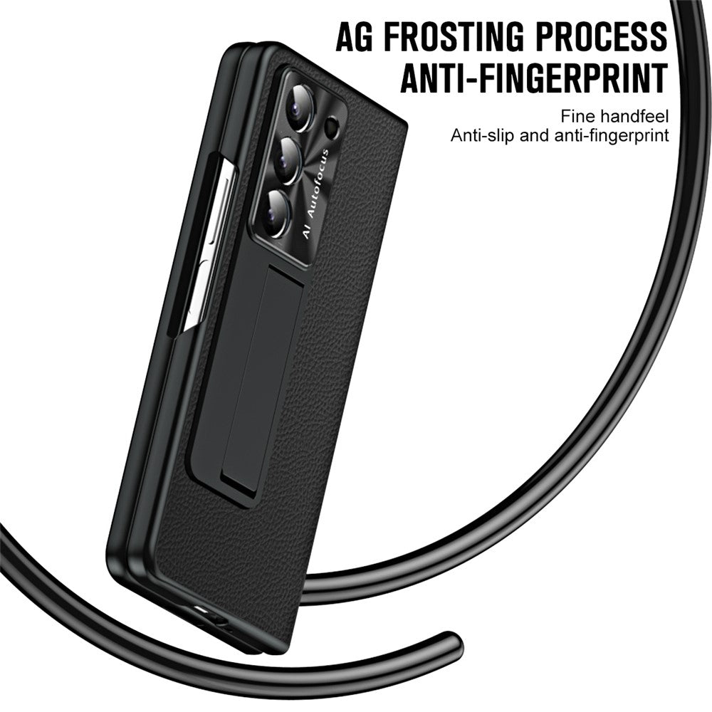 For Samsung Galaxy Z Fold5 5G Litchi Texture Leather PC Case Shockproof Kickstand Phone Cover