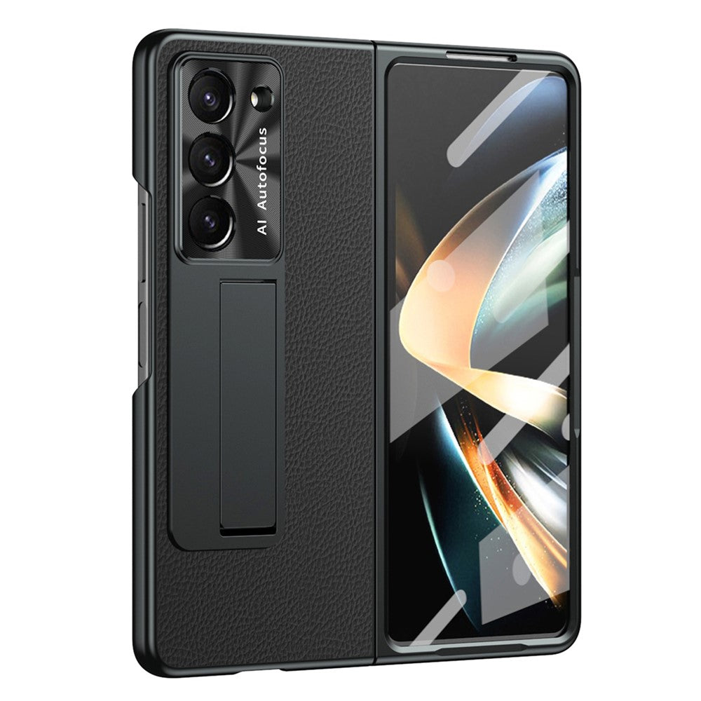 For Samsung Galaxy Z Fold5 5G Litchi Texture Leather PC Case Shockproof Kickstand Phone Cover