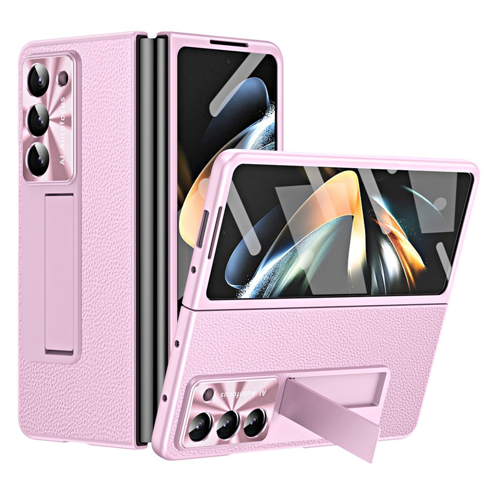 For Samsung Galaxy Z Fold5 5G Litchi Texture Leather PC Case Shockproof Kickstand Phone Cover