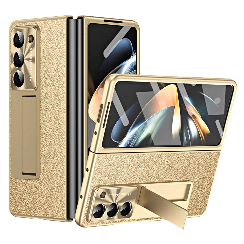 For Samsung Galaxy Z Fold5 5G Litchi Texture Leather PC Case Shockproof Kickstand Phone Cover