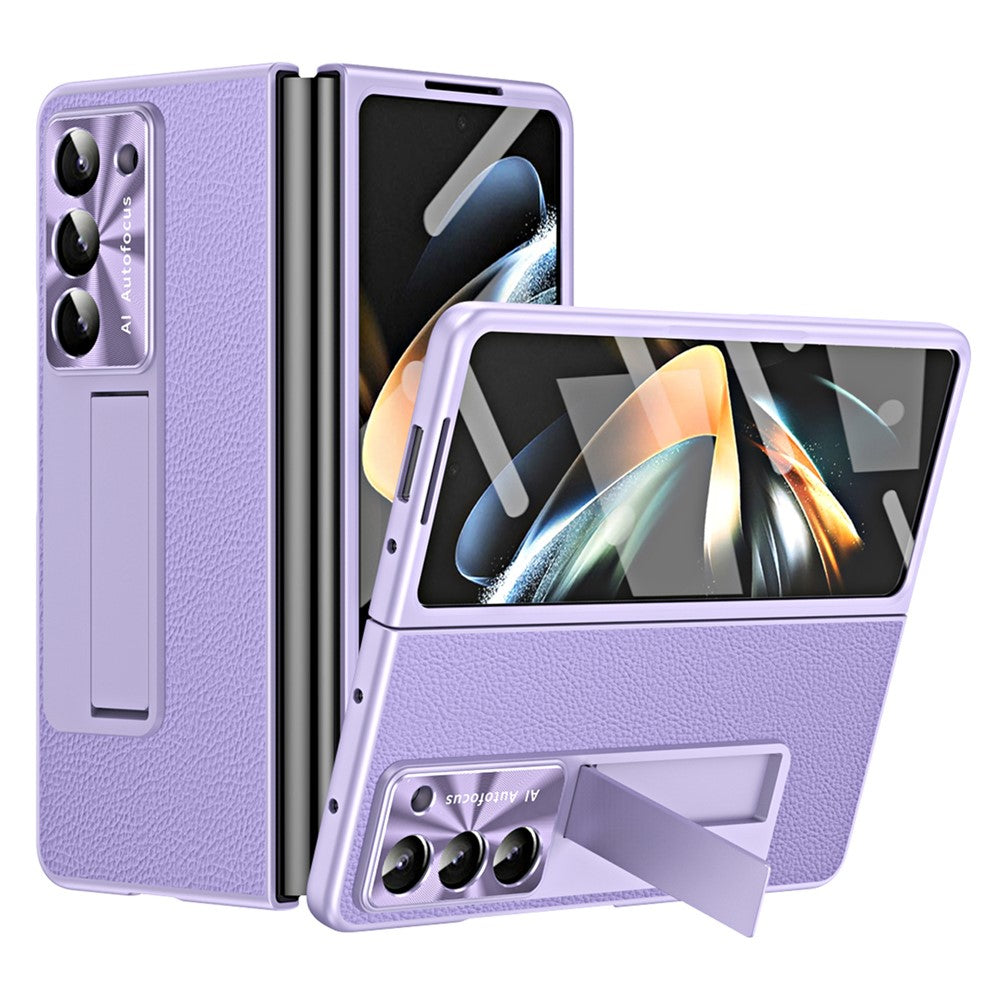 For Samsung Galaxy Z Fold5 5G Litchi Texture Leather PC Case Shockproof Kickstand Phone Cover