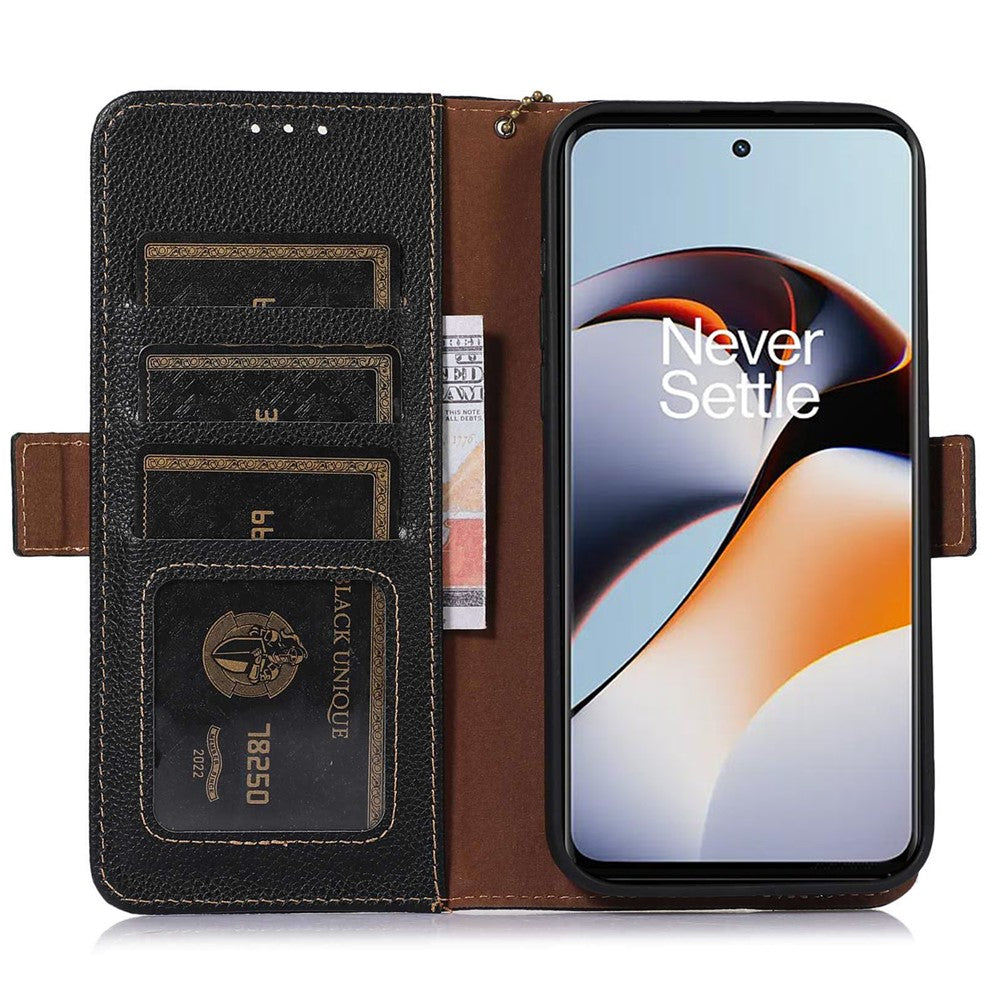 RFID-blockerande mobilskal för OnePlus Nord 3 5G / Ace 2V, äkta koläder, stativplånboksfodral