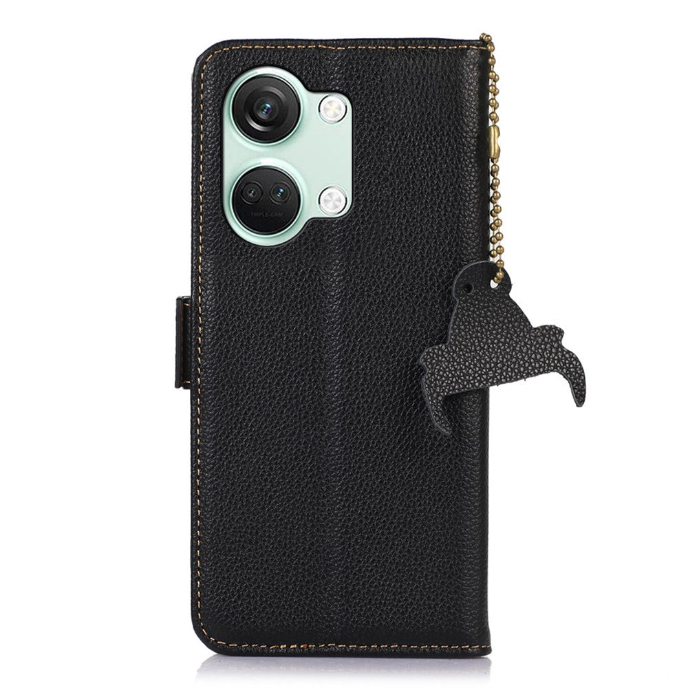 RFID-blockerande mobilskal för OnePlus Nord 3 5G / Ace 2V, äkta koläder, stativplånboksfodral