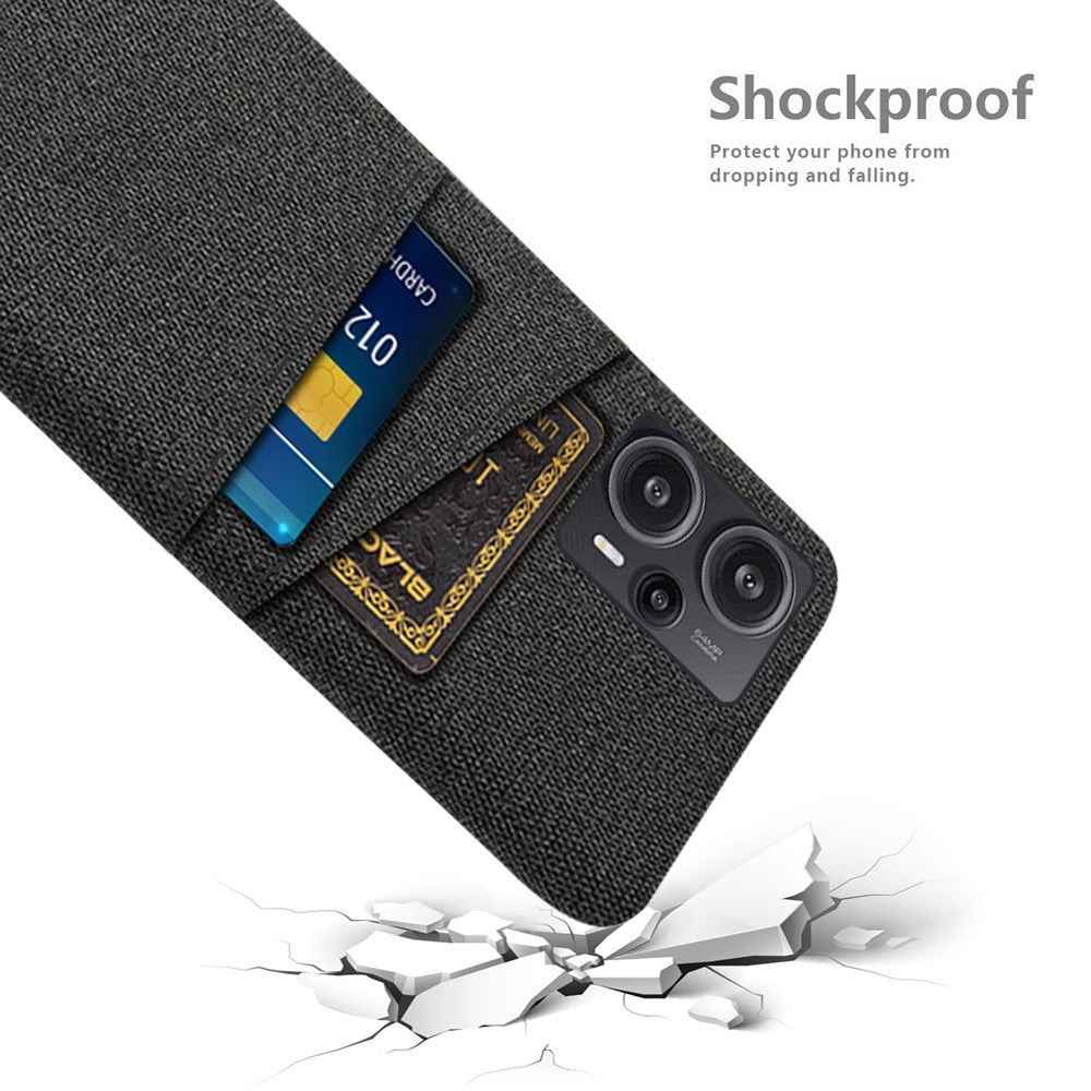 Xiaomi Redmi Note 12 Turbo / Poco F5 5G mobilskal Hårt PC + Tyg Dubbla Korthållare Skydd