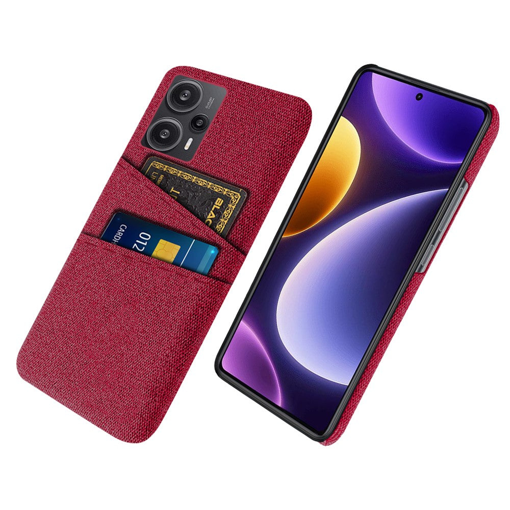 Xiaomi Redmi Note 12 Turbo / Poco F5 5G mobilskal Hårt PC + Tyg Dubbla Korthållare Skydd
