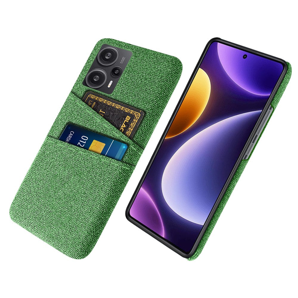 Xiaomi Redmi Note 12 Turbo / Poco F5 5G mobilskal Hårt PC + Tyg Dubbla Korthållare Skydd