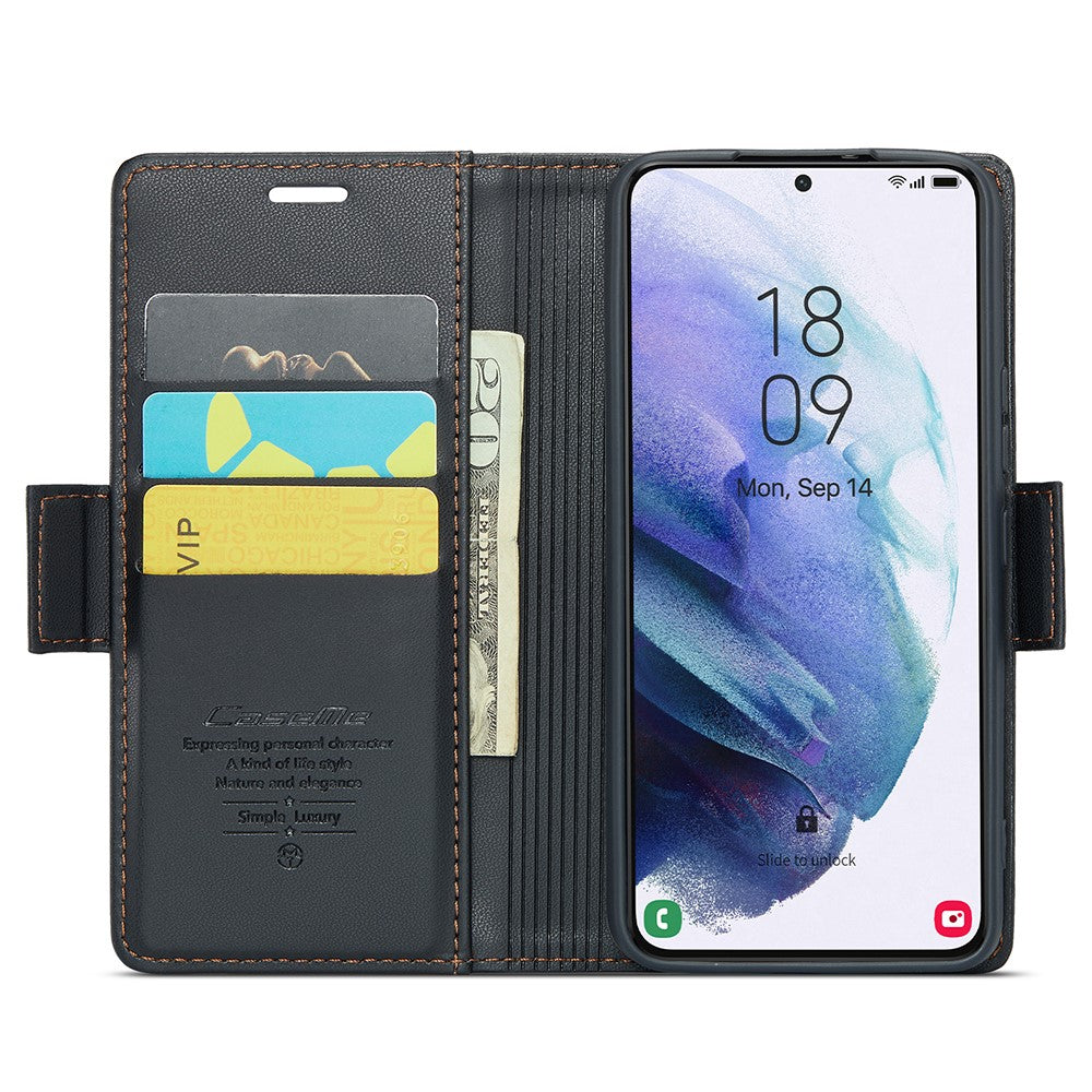 For Samsung Galaxy S21+ 5G Leather Case CASEME 023 RFID Blocking 3 Card Slot Mobile Cover