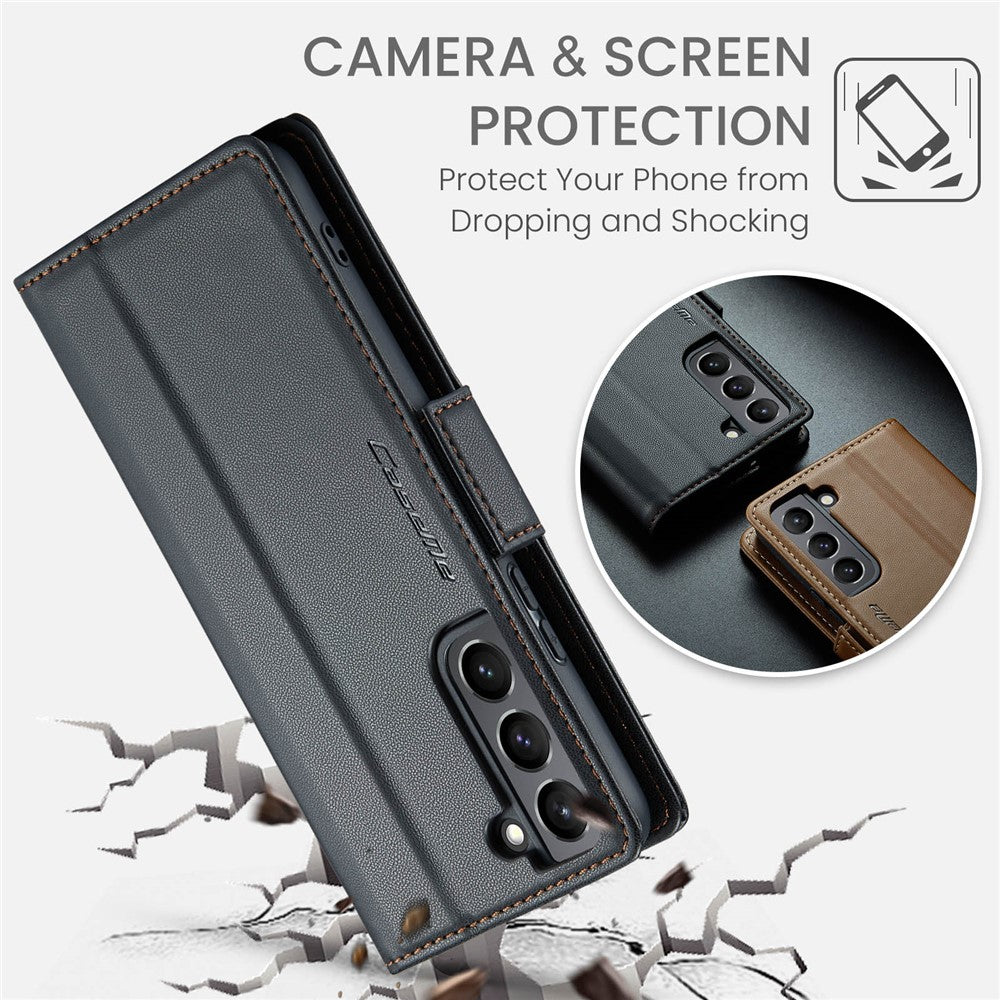 For Samsung Galaxy S21+ 5G Leather Case CASEME 023 RFID Blocking 3 Card Slot Mobile Cover