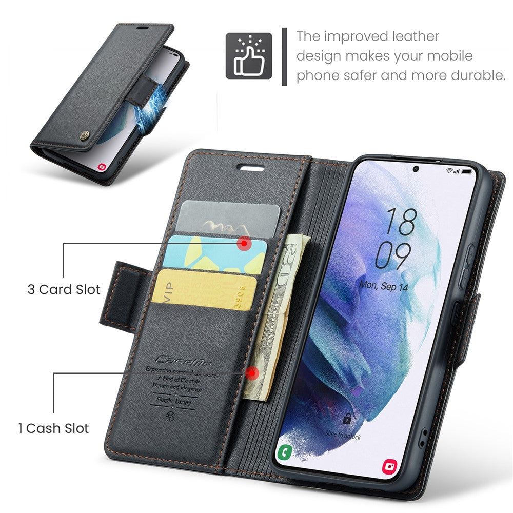 For Samsung Galaxy S21+ 5G Leather Case CASEME 023 RFID Blocking 3 Card Slot Mobile Cover