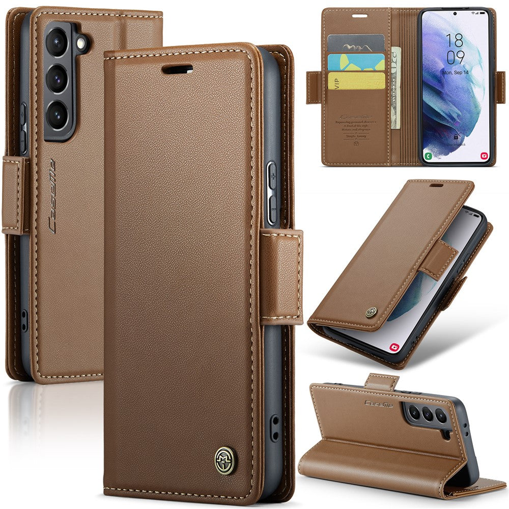 For Samsung Galaxy S21+ 5G Leather Case CASEME 023 RFID Blocking 3 Card Slot Mobile Cover