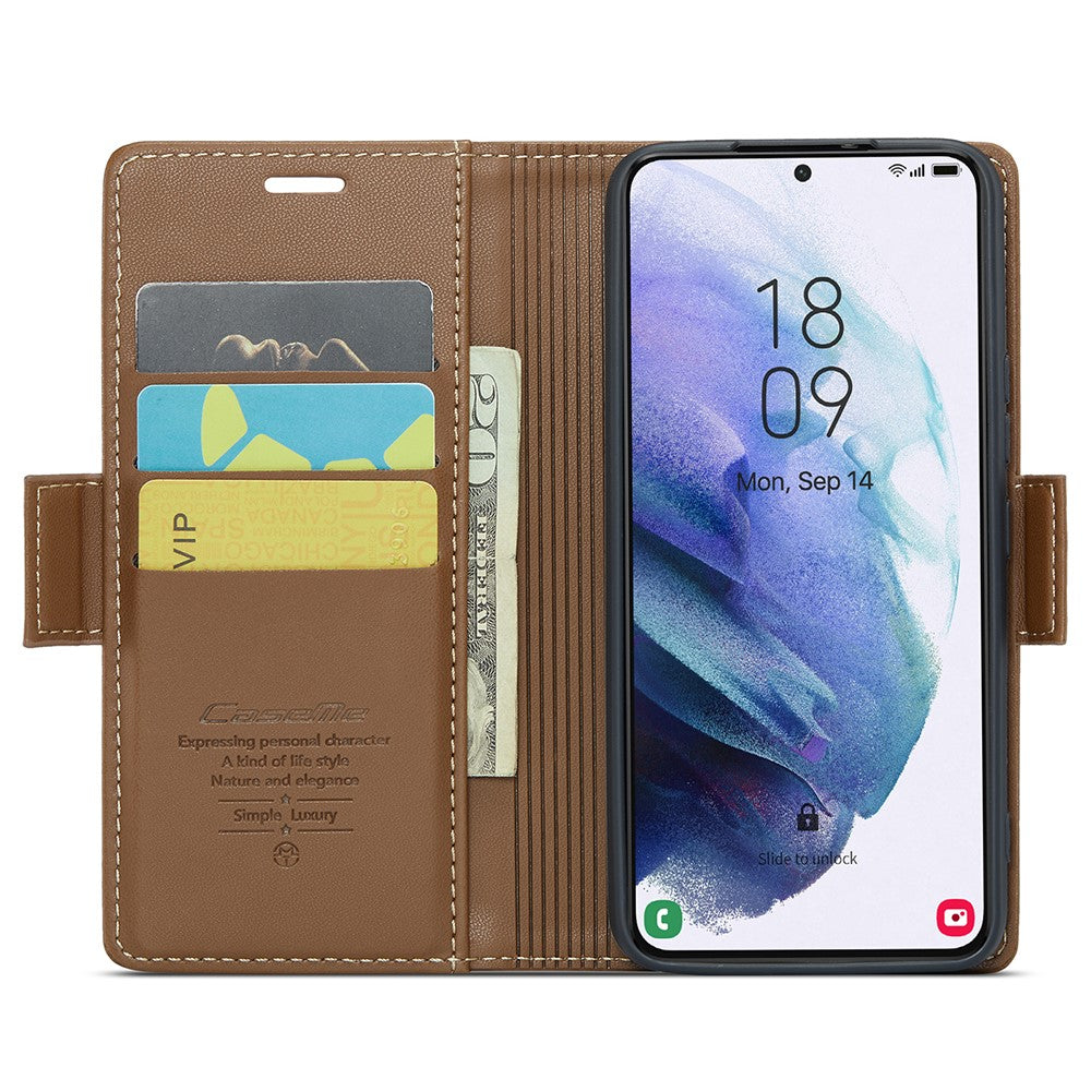 For Samsung Galaxy S21 5G / S21 4G Leather Case CASEME 023 RFID Blocking 3 Card Slot Mobile Cover