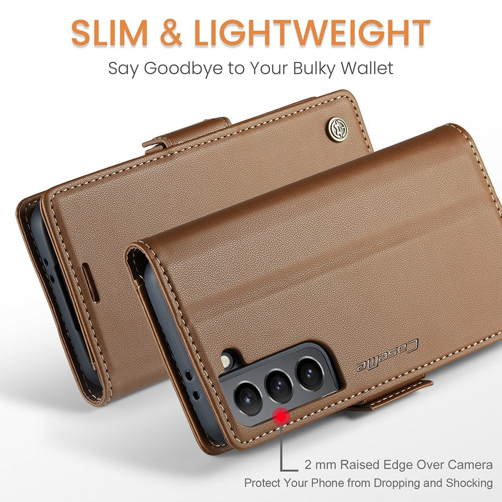 For Samsung Galaxy S21 5G / S21 4G Leather Case CASEME 023 RFID Blocking 3 Card Slot Mobile Cover