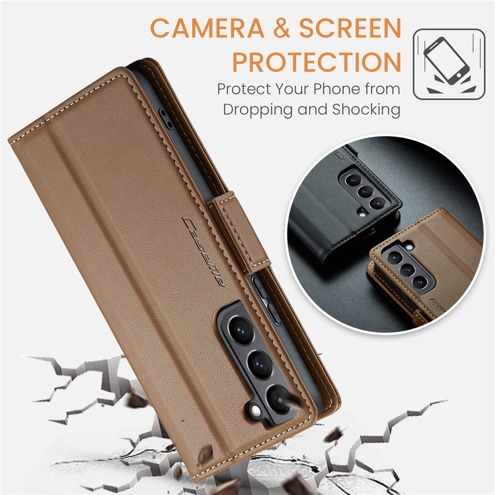 For Samsung Galaxy S21 5G / S21 4G Leather Case CASEME 023 RFID Blocking 3 Card Slot Mobile Cover