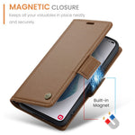 For Samsung Galaxy S21 5G / S21 4G Leather Case CASEME 023 RFID Blocking 3 Card Slot Mobile Cover