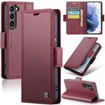 For Samsung Galaxy S21 5G / S21 4G Leather Case CASEME 023 RFID Blocking 3 Card Slot Mobile Cover