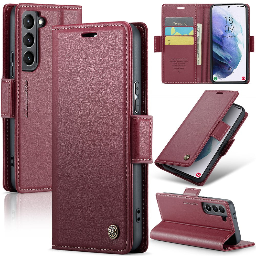 For Samsung Galaxy S21 5G / S21 4G Leather Case CASEME 023 RFID Blocking 3 Card Slot Mobile Cover